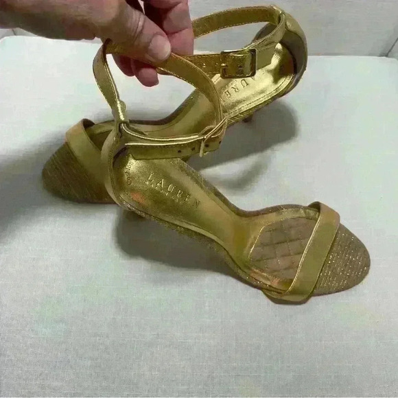 Lauren Ralph Lauren Size 10B Samantha Foot And Ankle Strap Gold Stiletto - Picture 6 of 8